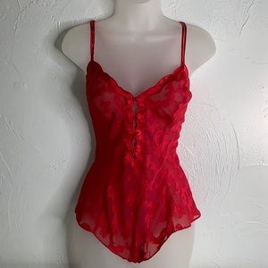 VGT Victoria’s Secret Gold Label Shear Red Sexy Teddy Slip mini dress size M EUC